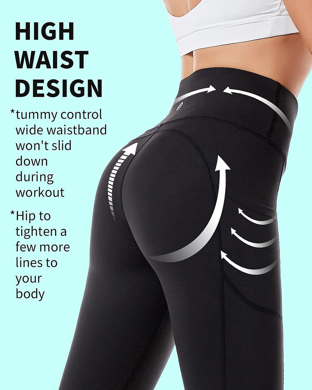 CAMBIVO Sport Leggings Damen Lang, Sporthose Damen High Waist Leggings mit Handytasche, Sport Leggins Yogahose Tights Blickdicht für Sport, Freizeit, Fitness