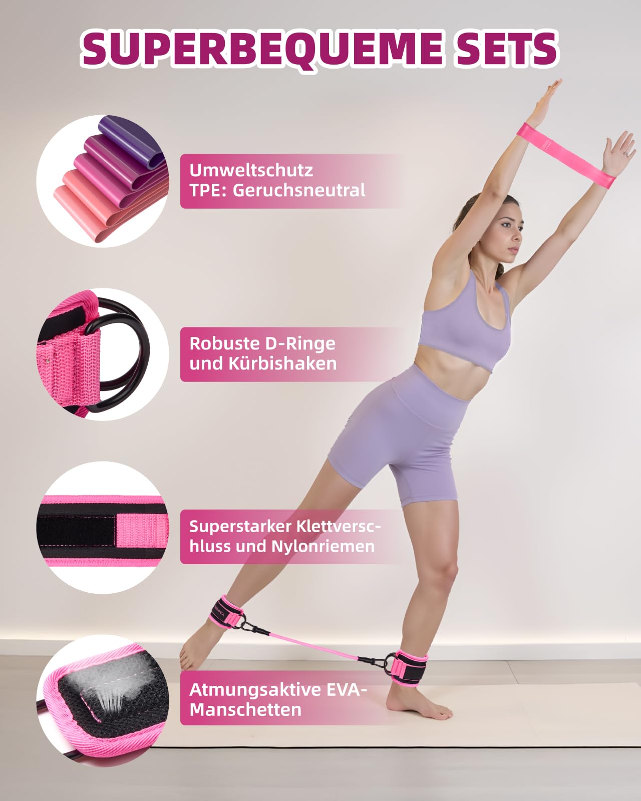 Mexlyca Widerstandsbänder Set - Widerstandsband und verstellbare Knöchel-Trainingsbänder mit Manschetten – großartige Ausrüstung für Training, Workout, Yoga, Heimfitnessstudio mit Trainingsanleitung