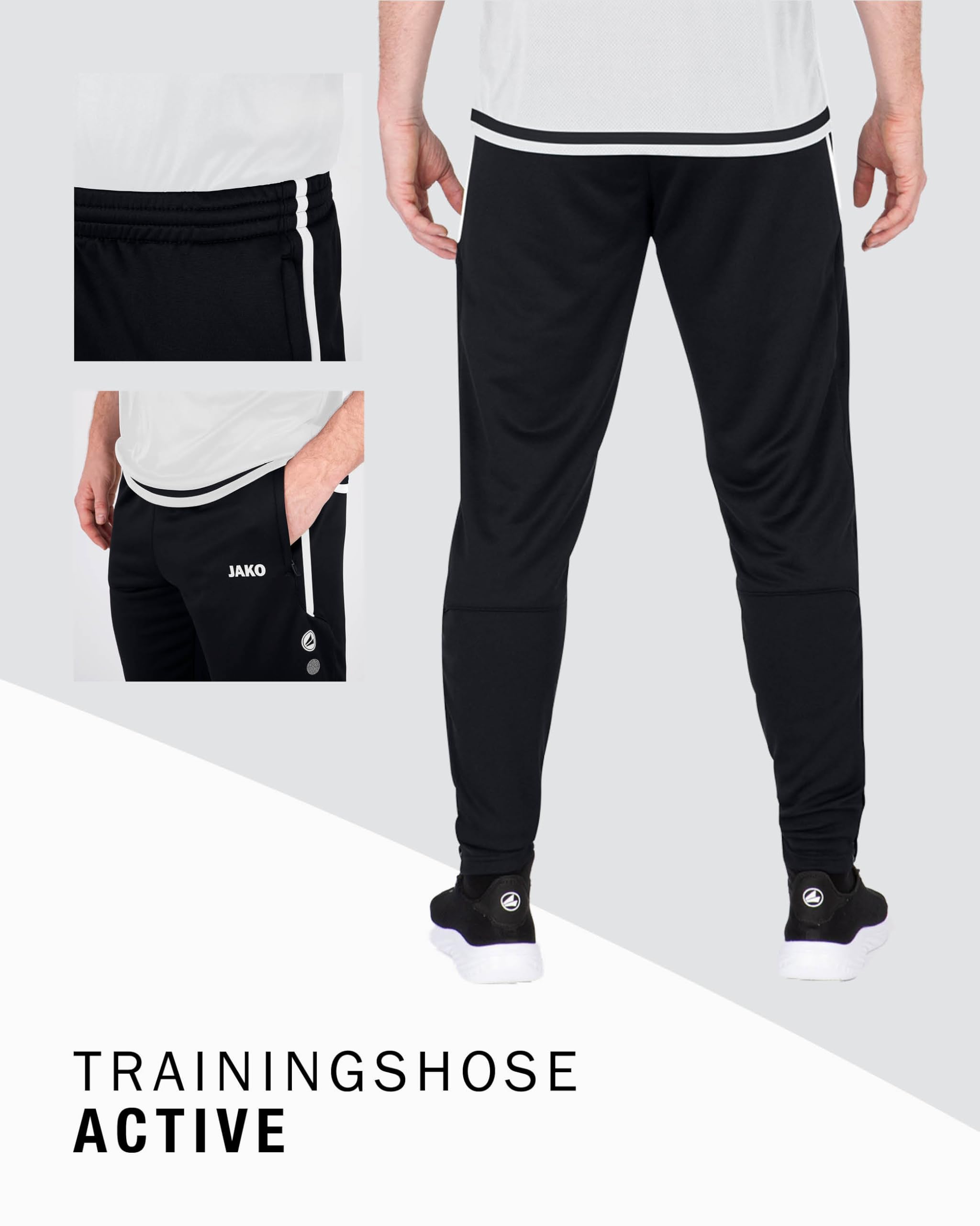 JAKO Herren Trainingshose Active I Sporthose Herren lang mit Elastischem Bund & Seitentaschen I Trainingshose Herren lang