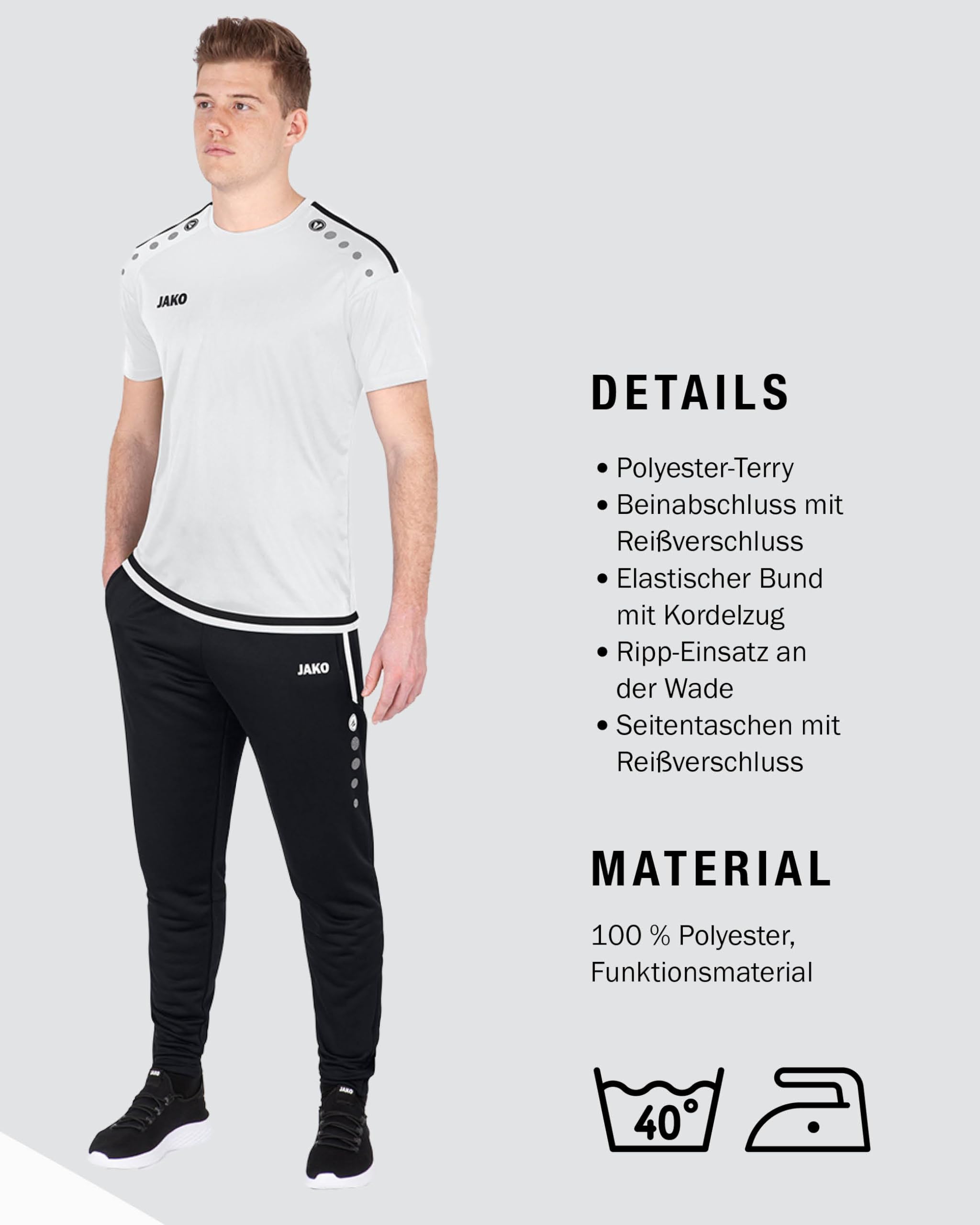 JAKO Herren Trainingshose Active I Sporthose Herren lang mit Elastischem Bund & Seitentaschen I Trainingshose Herren lang