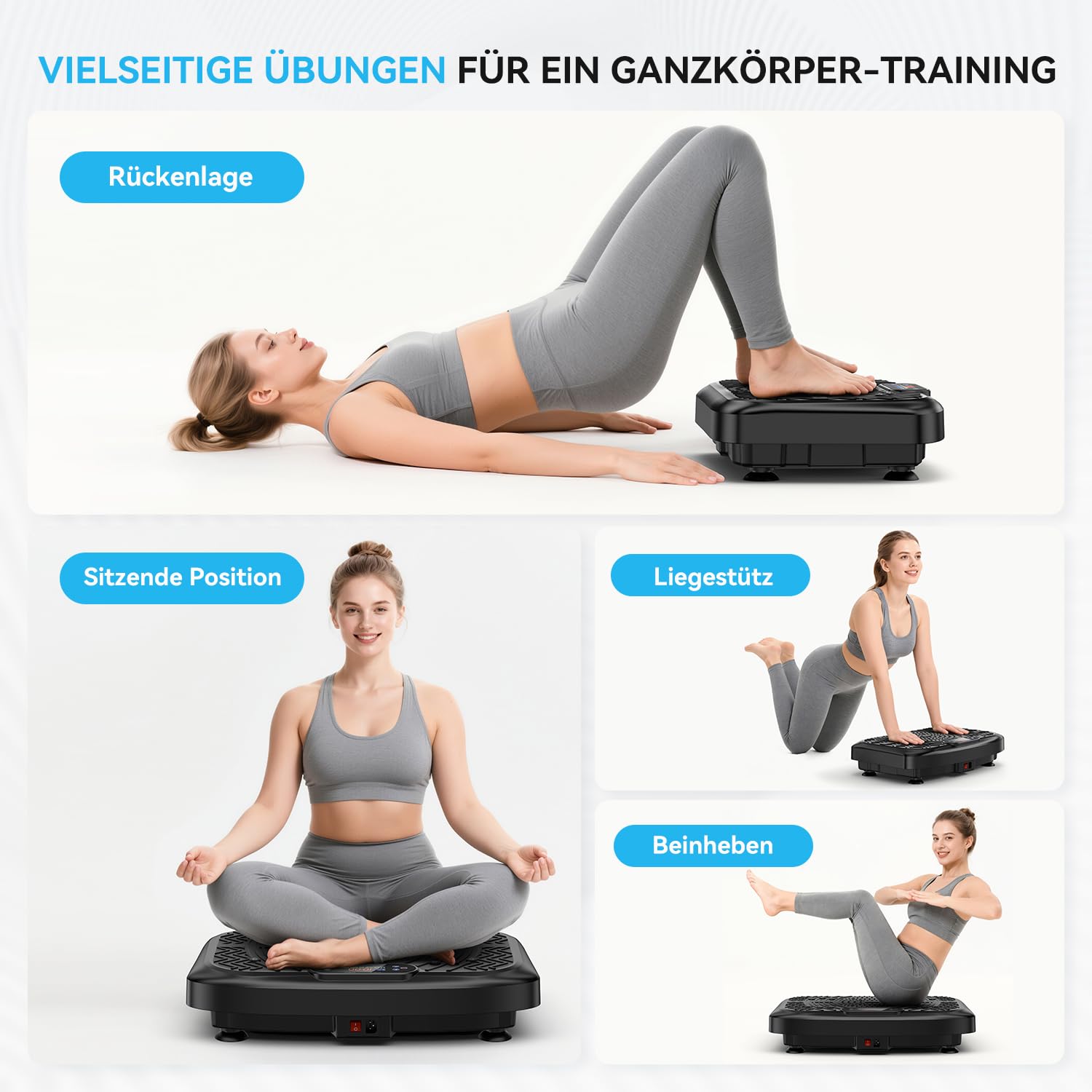 Werara Vibrationsplatte mit App-Steuerung, Fernbedienung & LED, 220kg Belastbarkeit, 199 Stufen Vibration Plate, Rüttelplatte Sport für Zuhause, 200W Motor, Bluetooth & Bänder, Fettverbrennung