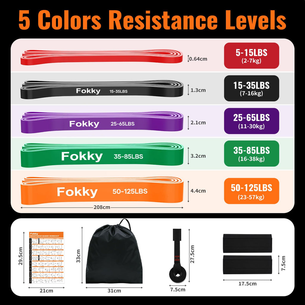 Fokky Fitnessbänder Widerstandsbänder - 5er Set, Resistance Bands mit Türanker & Schutzpads, Gymnastikband Klimmzug Bänder für Muskelaufbau, Kraftraining und Bodybuilding