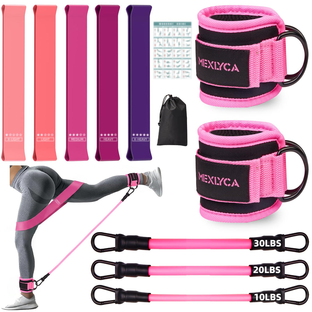 Mexlyca Widerstandsbänder Set - Widerstandsband und verstellbare Knöchel-Trainingsbänder mit Manschetten – großartige Ausrüstung für Training, Workout, Yoga, Heimfitnessstudio mit Trainingsanleitung