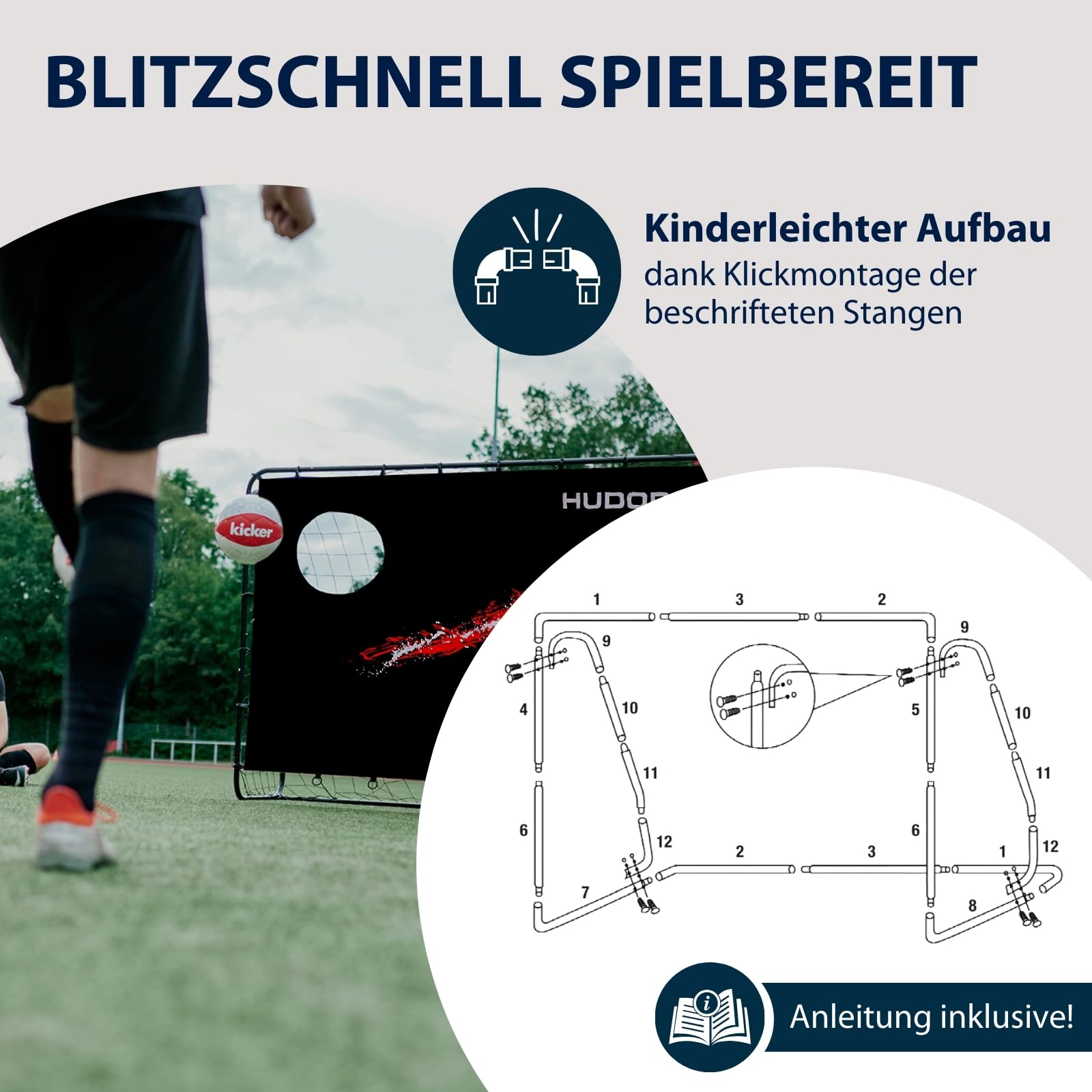 HUDORA Fußballtor Trainer mit Torwand | Kicker-Jubiläums & Standard Edition | Garten Fußball-Tor (213 x 152 x 76 cm) mit leichter Click-Montage