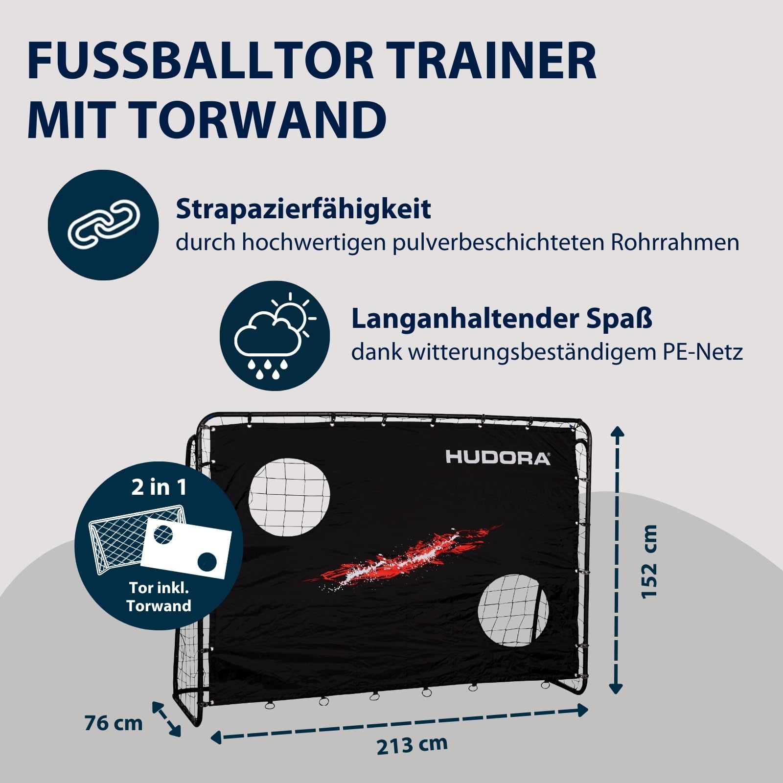 HUDORA Fußballtor Trainer mit Torwand | Kicker-Jubiläums & Standard Edition | Garten Fußball-Tor (213 x 152 x 76 cm) mit leichter Click-Montage