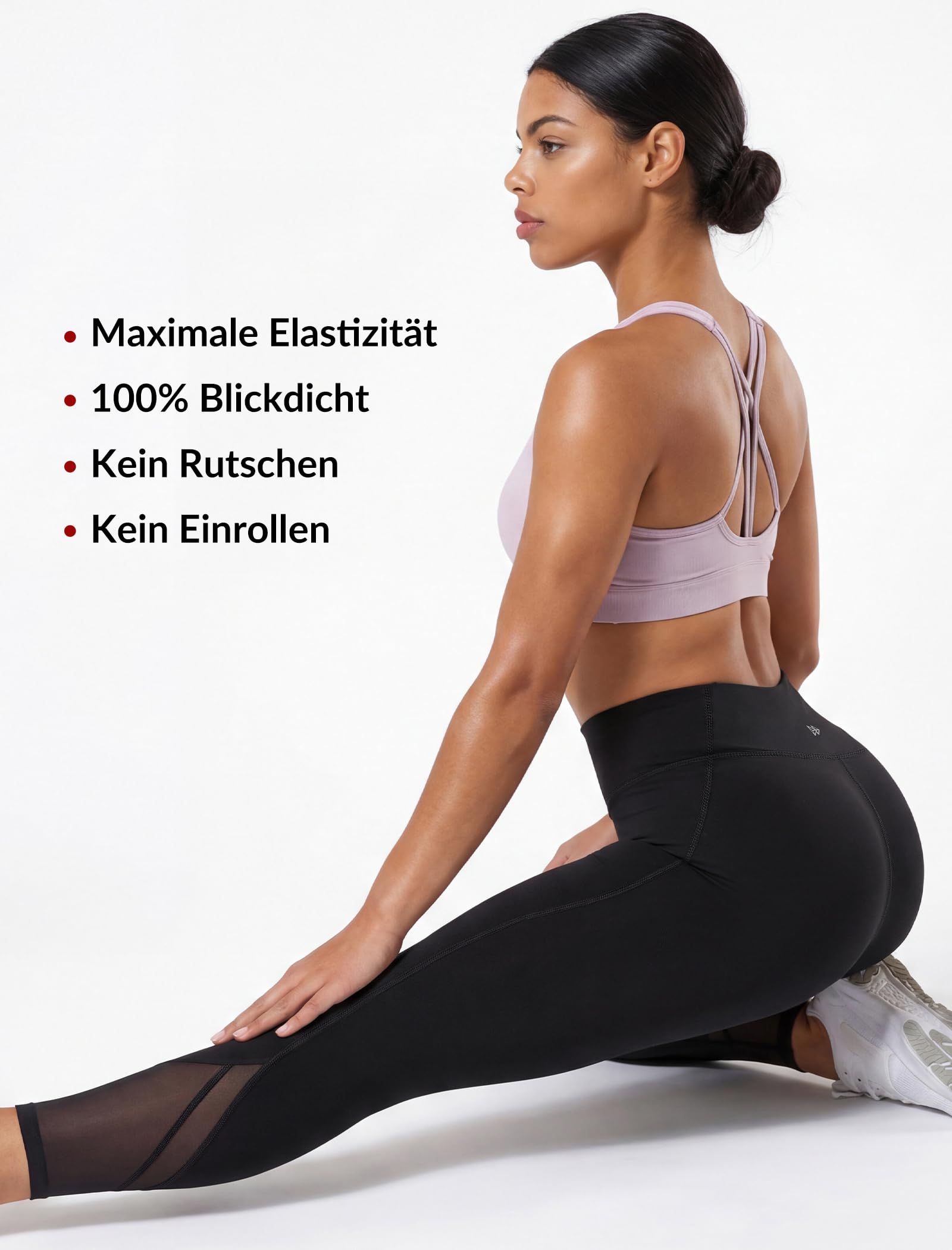 Yvette Sport Leggings Damen high Wasit mit Mesh, 72F Faser Blickdicht Sporthose Yogahose, Schwarz, M