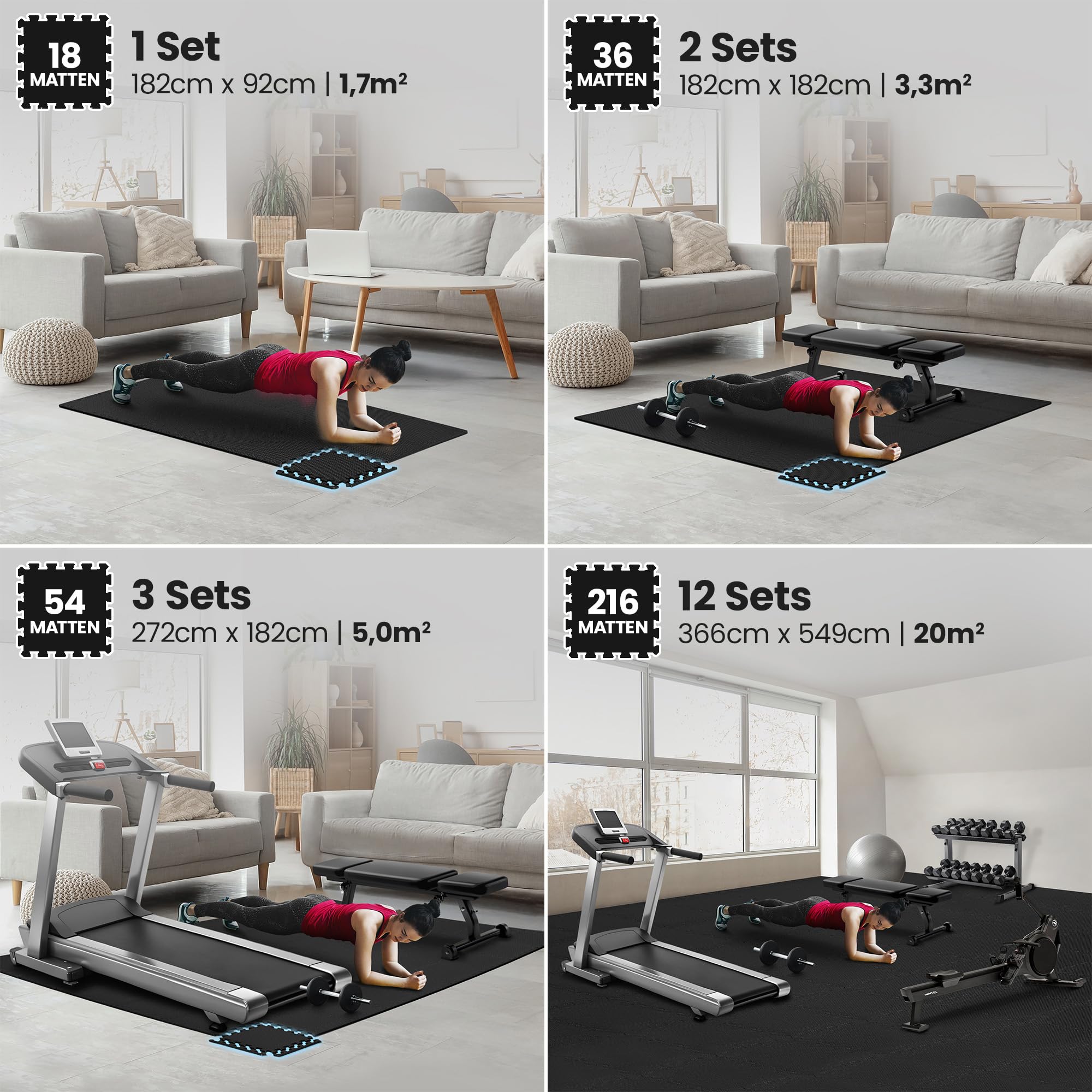 bemaxx Bodenschutzmatte Fitness - Sportmatte Fitnessmatte Gymnastikmatte Puzzlematte Yogamatte Turnmatte Trainingsmatte Spielmatte Fallschutzmatte Laufbandmatte - Gym Workout Pool Garage