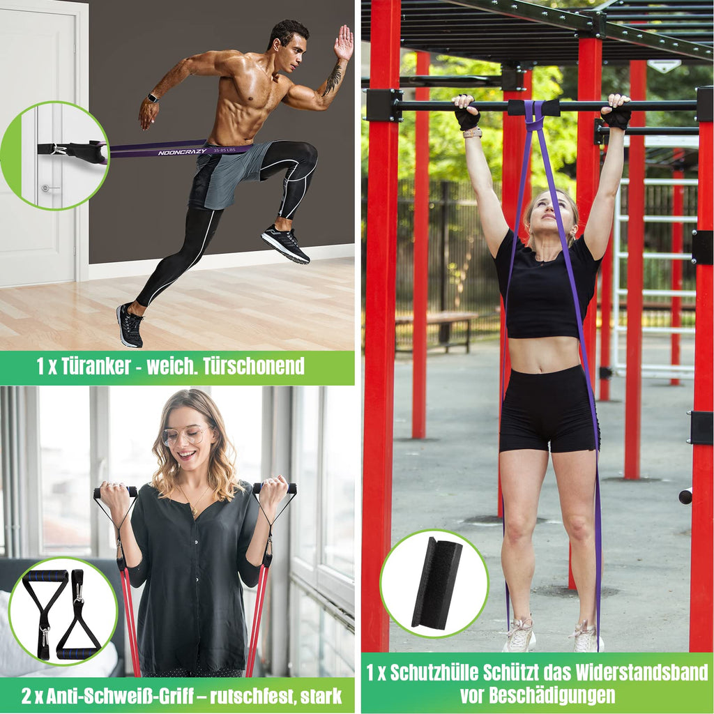 Resistance Bands, 5 Verschiedene Ebenen Widerstandsbänder mit Türanker und Handgriffen, Fitnessbänder für Kraftraining, Training, Yoga für Männer und Frauen
