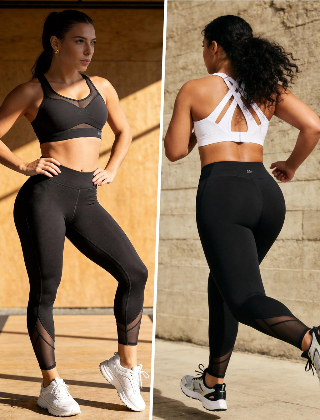 Yvette Sport Leggings Damen high Wasit mit Mesh, 72F Faser Blickdicht Sporthose Yogahose, Schwarz, M